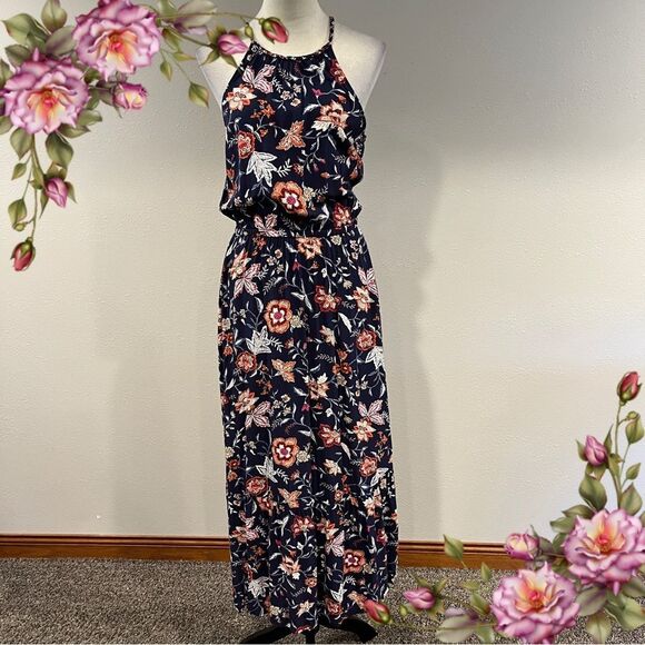 Old Navy Floral Halter navy Maxi Dress size extra small - Picture 1 of 11